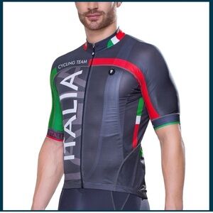 Safetti Unisex Italia Cycle Team Gray Short Sleeve Full Zip Riding Jersey (M/L)